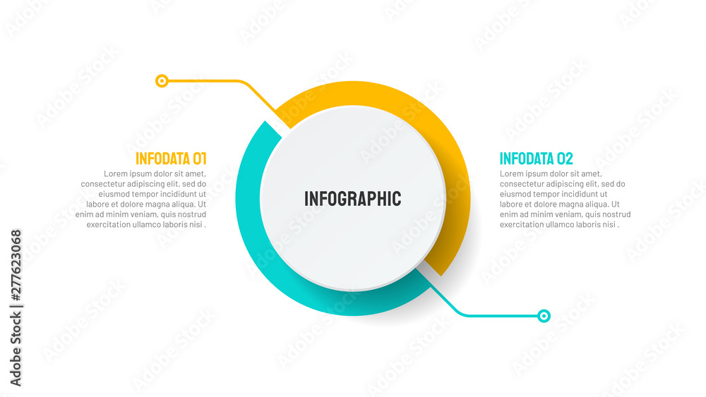 Business infographic template design element with circle half process. Vector business concept with 2 options, steps. - obrazy, fototapety, plakaty 