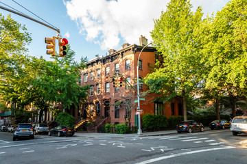 Wall Mural - Clinton Hill, Brooklyn, United States - June 30, 2019: Historic brownstone building on beautiful summer evening in Clinton Hill, Brooklyn, New York.