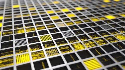 Wall Mural - Animated futuristic background from metal grates with yellow glowing elements