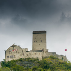 Sticker - the historic medieval castle at Sargans in the southeastern Swiss Alps on its grassy hilltop promontory