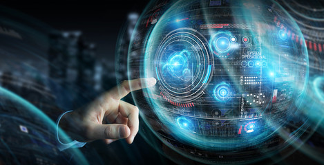 Aufkleber - Businessman using digital technological interface with datas 3D rendering