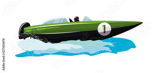 Cuadros en Lienzo Boat vector speed motorboat yacht traveling in ocean illustration nautical set o