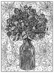 Wall Mural - Bouquet. Black and white mystic concept for Lenormand oracle tarot card