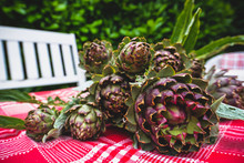 Freshly Picked Artichokes On A Table