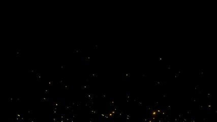 Wall Mural - Golden confetti shoots and falls down on the black screen. Bright Golden shimmer. 3D animation 4K
