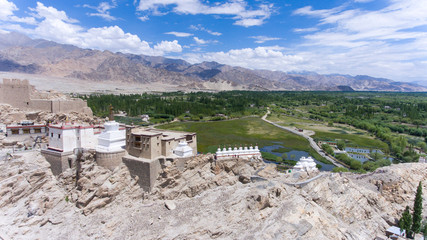 the shey monastery or gompa and the shey palace complex are structures located on a hillock in shey,