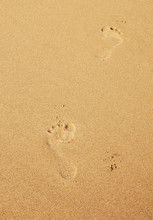 Barefoot Prints On The Sand Beach