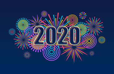 Sticker - 2020 New Year banner with fireworks