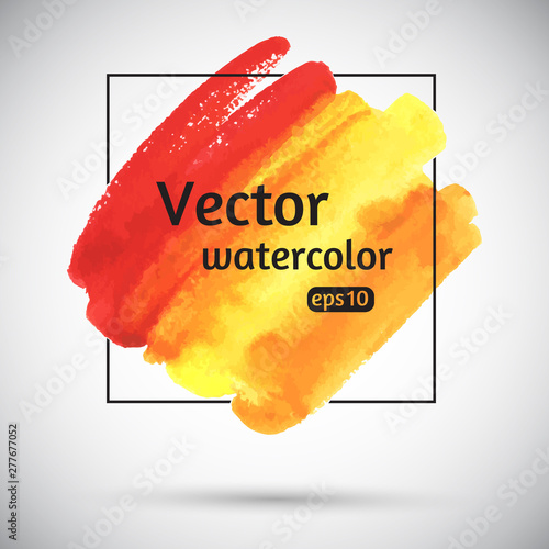 Colorful red, orange, yellow watercolor vector brush stroke with rough, artis...