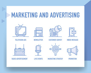 Wall Mural - MARKETING AND ADVERTISING LINE ICON SET