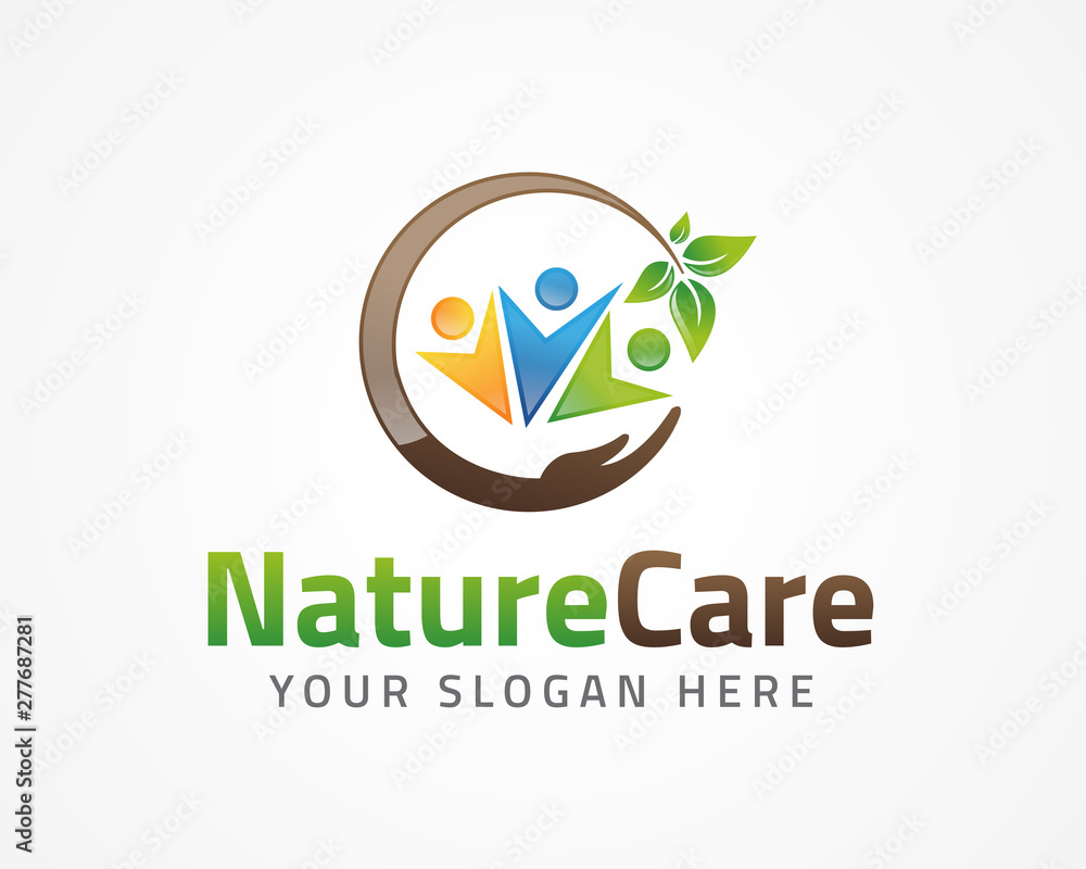 Hand leaf People Logo, icon and Sign Vector in Nature Care Concept ...