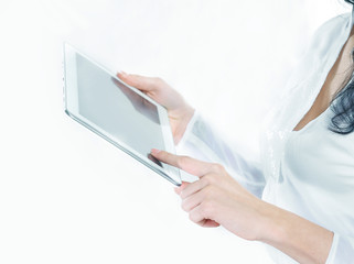 close up. business woman uses digital tablet .