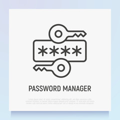 Wall Mural - Password manager thin line icon. Key and secret code. Data protection. Modern vector illustration.