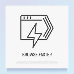 Wall Mural - faster browser thin line icon. web page with flash. modern vector illustration.