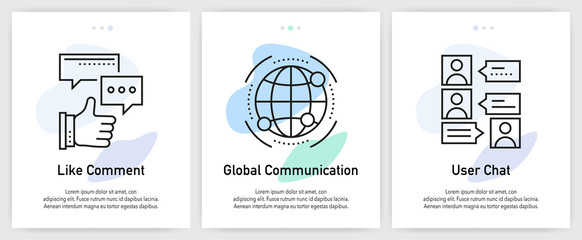 Social Media Icons for Website and mobile app onboarding screens vector template stock illustration