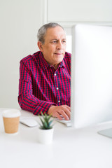 Wall Mural - Handsome senior man working using computer and smiling confident