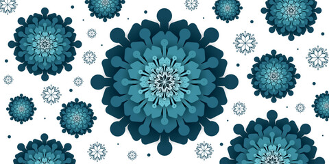 Merry Christmas and Happy new year. Abstract snowflakes with blue background