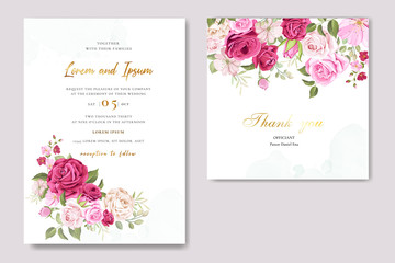 elegant wedding card invitation with floral and leaves template