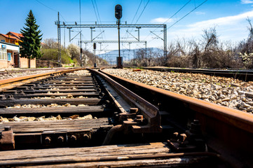 Train rails and train station