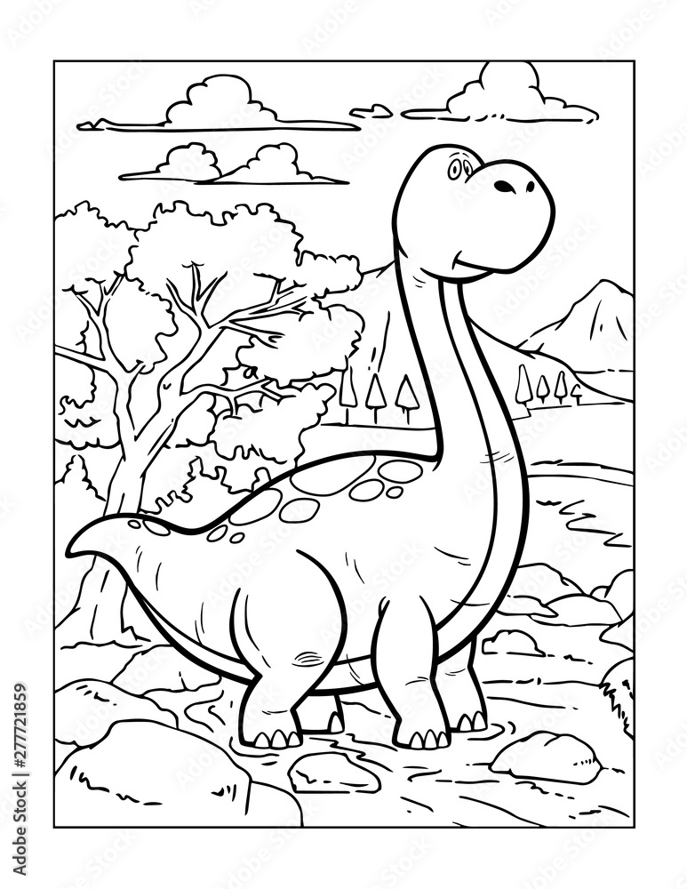 Dinosaur Coloring Page for Kids Stock Illustration | Adobe Stock