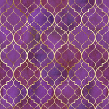 Watercolor Abstract Geometric Seamless Pattern. Arab Tiles. Kaleidoscope Effect. Watercolor Mosaic
