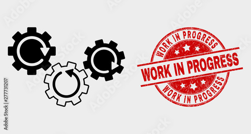 Vector Gear Mechanism Pictogram And Work In Progress Seal Stamp Red Rounded Scratched Stamp With Work In Progress Text Vector Combination For Gear Mechanism In Flat Style Buy This Stock Vector Vector Gear Mechanism Pictogram And Work In Progress Seal Stamp Red Rounded Scratched Stamp With Work In Progress Text Vector Combination For Gear Mechanism In Flat Style Buy This Stock Vector