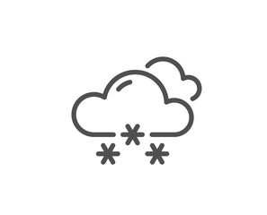 Snow weather forecast line icon. Clouds with snowflake sign. Cloudy sky symbol. Quality design element. Linear style snow weather icon. Editable stroke. Vector