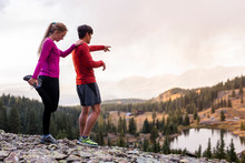 Gold King Basin, Near Telluride, Colorado, USA: A Female And Male Runner Running The Alpine Trails At The Gold King Basin Together.