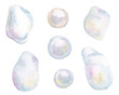 Watercolor hand drawn realistic pearls set isolated  on white background. Jewelry baroque gemstone