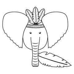 Poster - elephant with feathers hat bohemian style