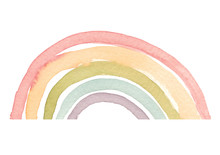 Watercolor Hand Drawn Abstract Rainbow In Warm Colors Palette Isolated On White Background