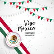 16 September, Mexico Happy Independence Day greeting card. Waving mexican flags and balloons isolated on white background. Patriotic Symbolic background Vector illustration.