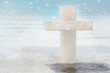 Ice cross hole and a cross of ice for the holidays of Orthodox baptism in Russia.