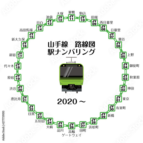 イラスト山手線30駅のナンバリング路線図 高輪ゲートウェイ駅 地図 マップ 交通 駅名入り Vector De Stock Adobe Stock