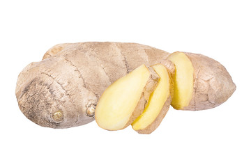 Sticker - Fresh Ginger root and slice isolated on white background