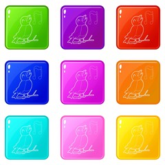 Wall Mural - Bird singing icons set 9 color collection isolated on white for any design