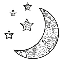 Wall Mural - crescent moon and stars with abstract patterns on isolation background. design for spiritual relaxat
