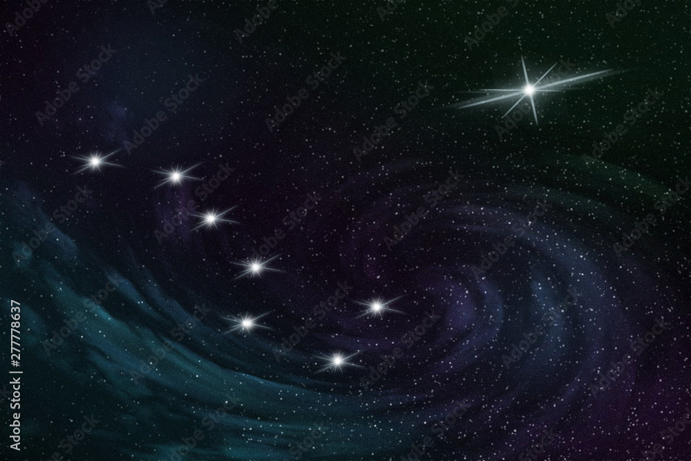 constellation of the Great Bear and the North Star in the night starry ...