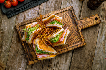 Wall Mural - club sandwich with ham on the board