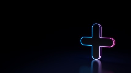 Canvas Print - 3d glowing neon symbol of plus symbol isolated on black background