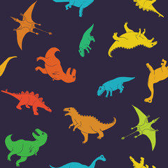 Naklejka na meble Dino Seamless Pattern, Cute Cartoon Hand Drawn Dinosaurs Doodles Vector Illustration