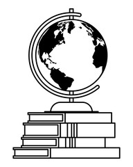 Poster - World globe on education books cartoons in black and white