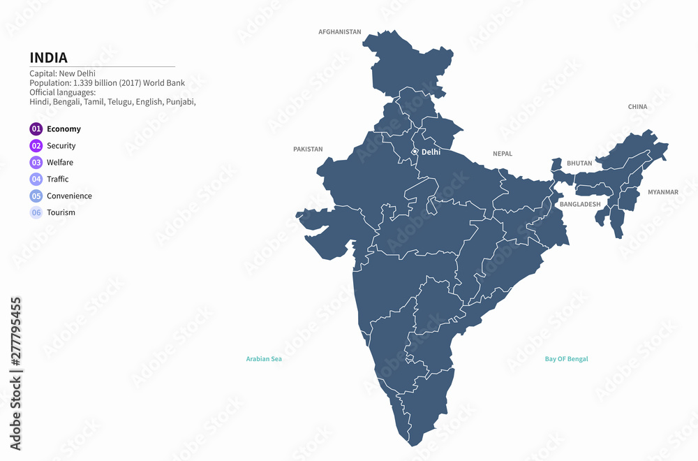 graphic vector map of asia countries. india map. Stock Vector | Adobe Stock