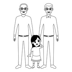 Poster - Family grandparents and grandchildren cartoons in black and white