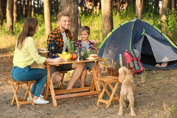 Sticker - Happy family having picnic in forest