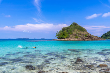 beautiful beach view koh chang island seascape at trad province eastern of thailand on blue sky back