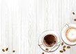 カフェでコーヒーとカフェラテ　背景　水彩 イラスト