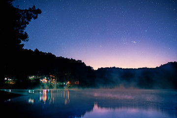Wall Mural - beautiful sky with stars over national lake park at night