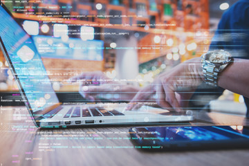businessman working on digital diagram for program improvement, software developer work on digital i
