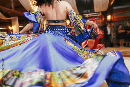 Beautiful Gypsy Girls Dancing In Traditional Blue Floral Dress At